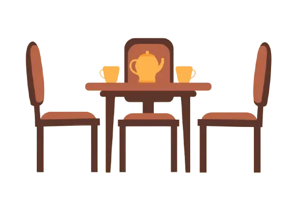 dining table and 3 chairs and coffee cups generated removebg preview